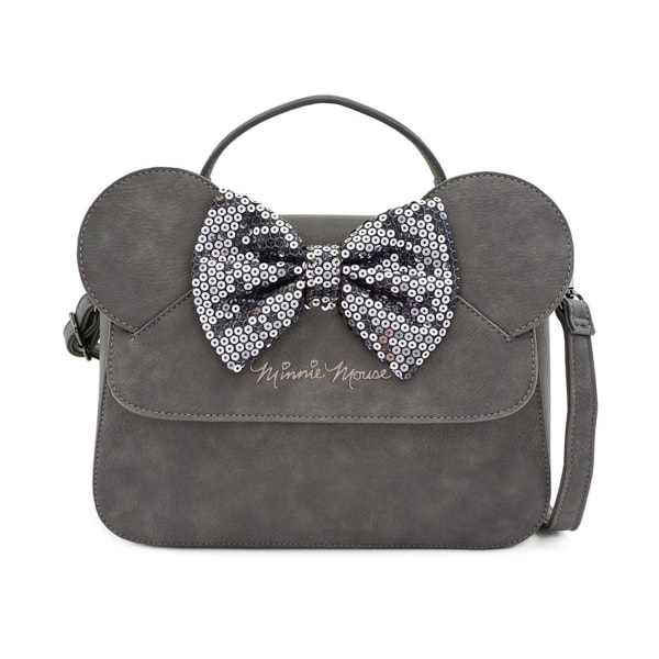 Loungefly Disney Minnie Mouse Ears Sequin Bow Grey Crossbody Bag